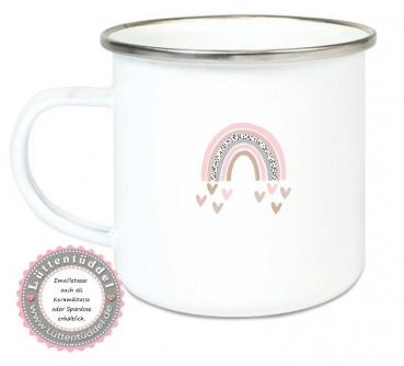 Preview: ♥ Becher Tasse Emaillebecher ganz viele Regenbogen, Mädchen, Einschulung KITA Wunschname, Dankeschön, Geburtstag, Abschied, Jubiläum, Geschenk, Kommunion, Firmung Konfirmation, Becher von Lüttentüddel